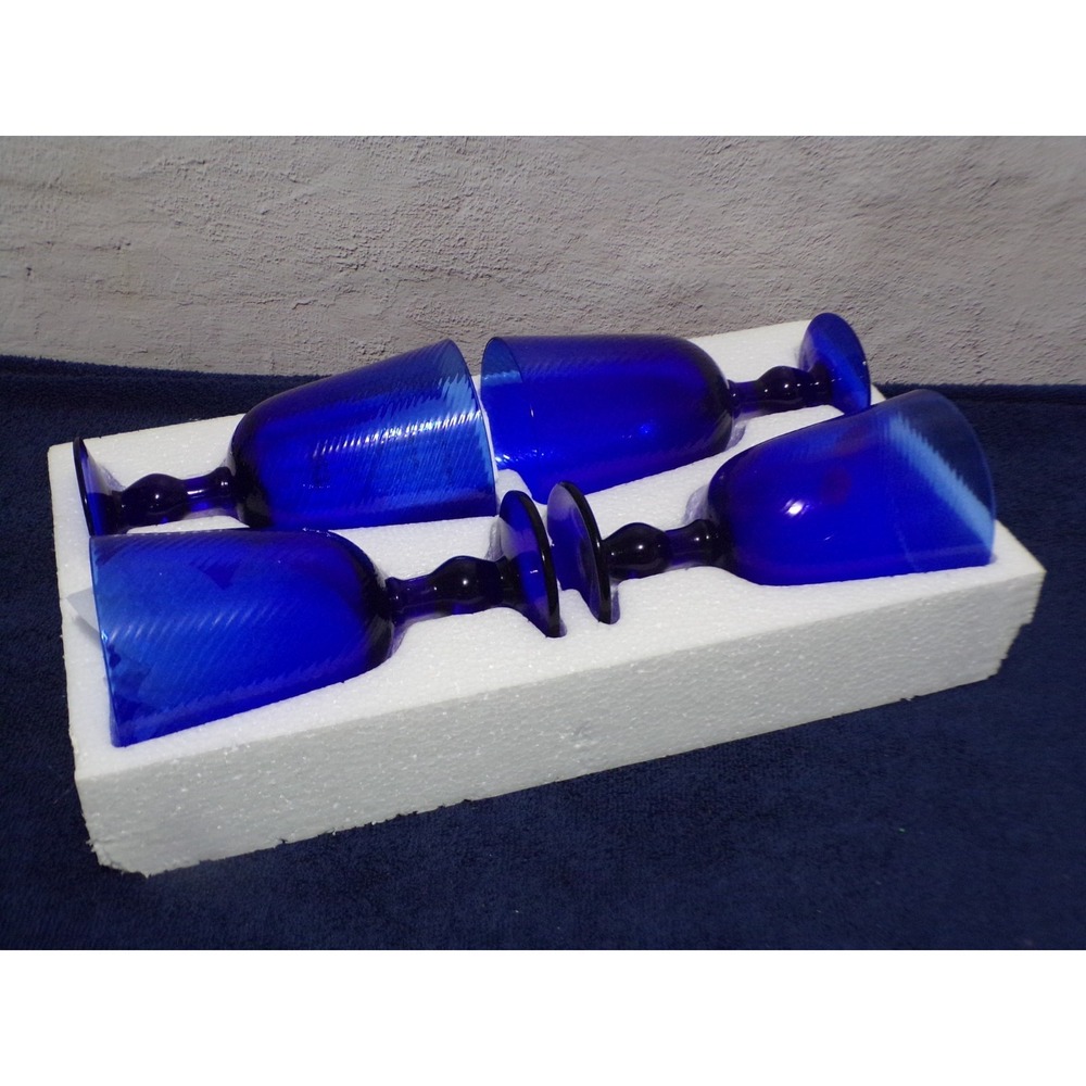 AVON 2018 Savanna Blooms Cobalt Blue Stemmed Glasses Water or Wine Set of 4